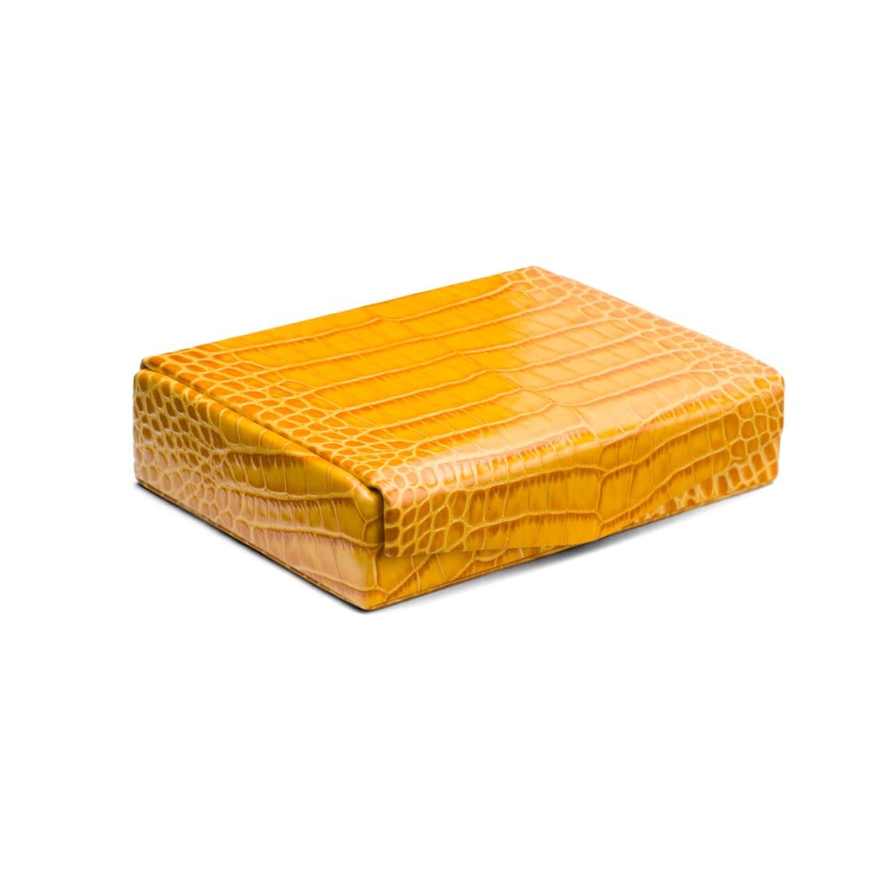 Luxury leather jewellery box, yellow croc, front