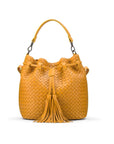 Yellow Kelly Woven Leather Bucket Bag