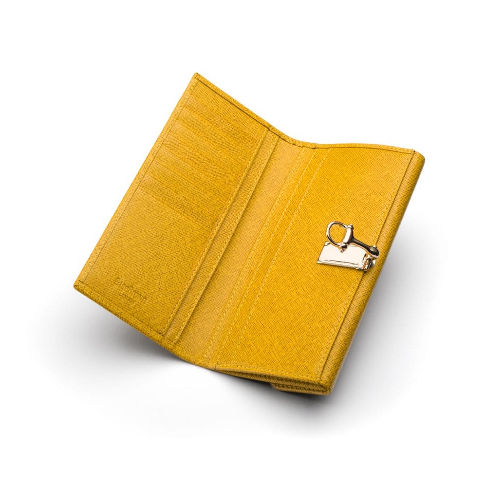 Yellow Ladies Tall Leather Purse With Brass Clasp 8 CC