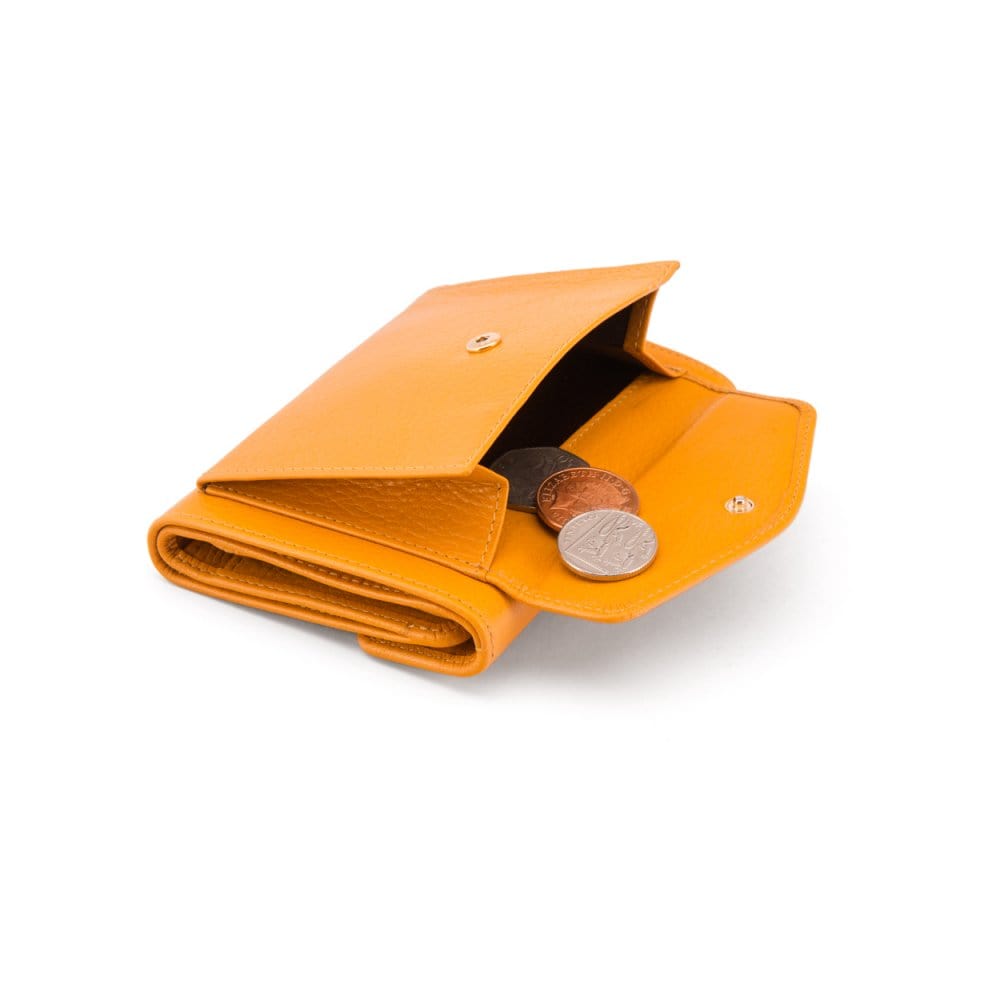 Large leather purse with 15 CC, yellow, back