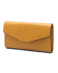 Leather accordion clutch purse with 12 card slots, yellow saffiano, front