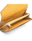 Leather accordion clutch purse with 12 card slots, yellow saffiano, inside