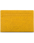 Flat leather credit card holder with middle pocket, 5 CC slots, yellow saffiano, back