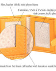Mini leather passport photo frame, yellow, 60 x 40mm, features