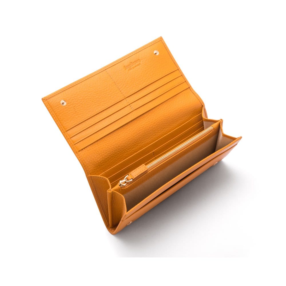 Leather Mayfair concertina purse, yellow, inside