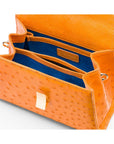 Ostrich leather top handle bag, yellow, inside