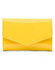 Small leather concertina purse, yellow patent, front
