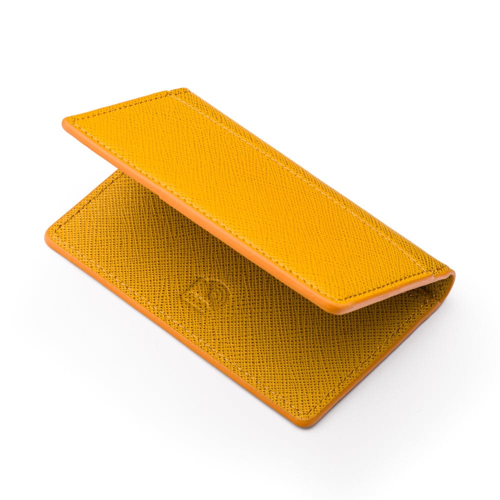RFID bifold credit card holder, yellow saffiano, RFID view