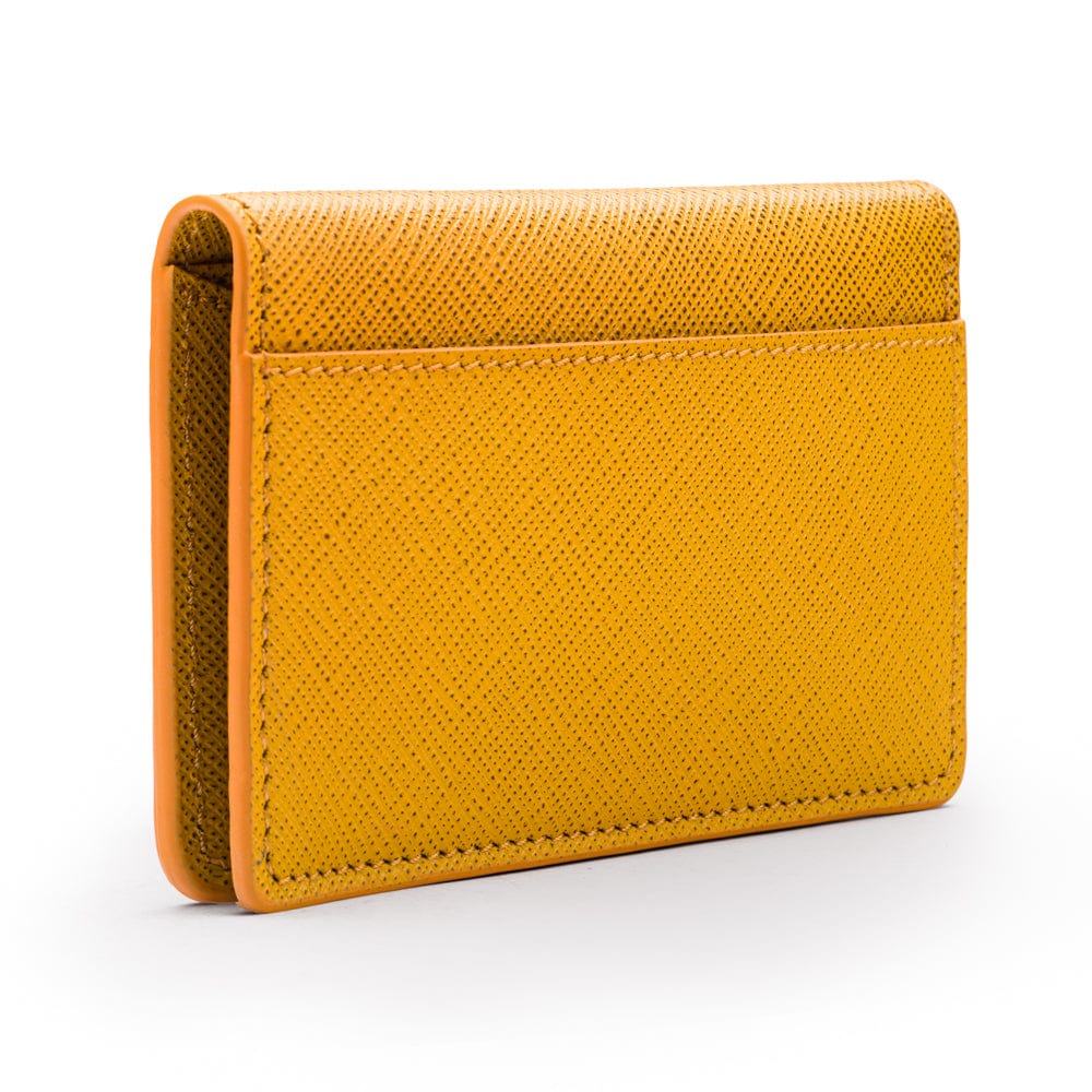 RFID bifold credit card holder, yellow saffiano, back view