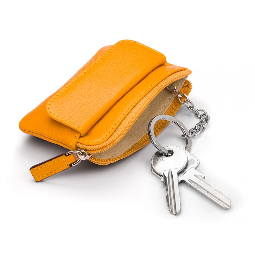 Small leather zip coin purse, yellow, inside