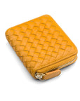 Small zip around woven leather accordion purse, yellow, front