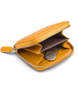 Small zip around woven leather accordion purse, yellow, inside
