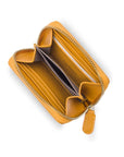 Small zip around woven leather accordion purse, yellow, interior