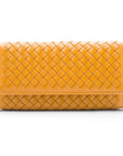 Yellow Woven Leather Concertina Tall Purse