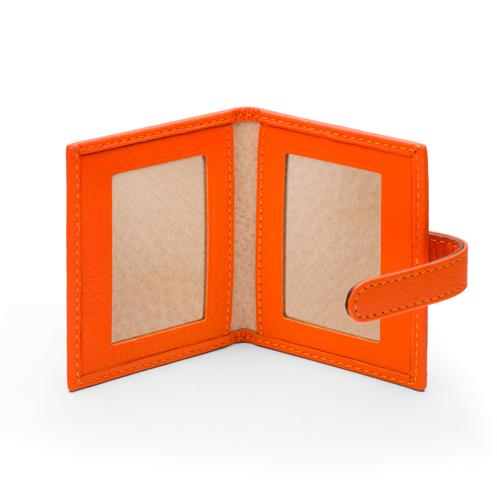 Mini leather passport photo frame, orange, 60 x 40mm, inside