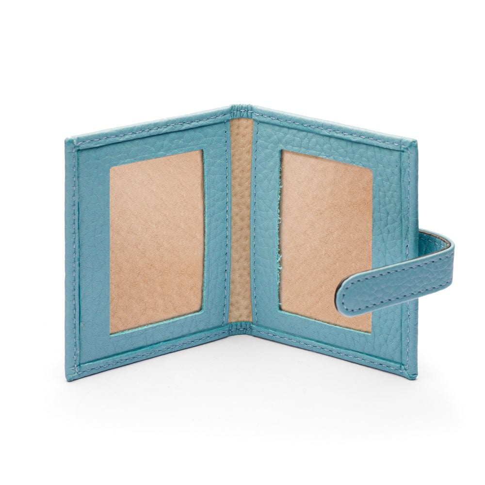Mini leather passport photo frame, light blue, 60 x 40mm, inside