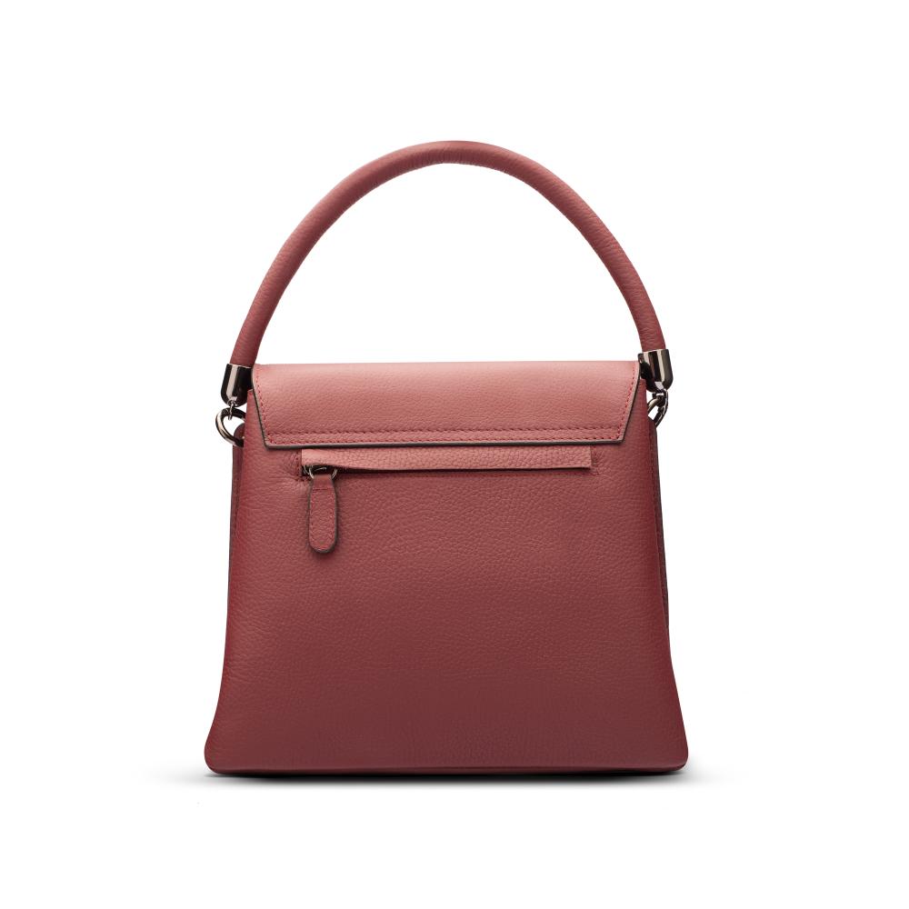 Leather handbag with flap over lid, burgundy,, back