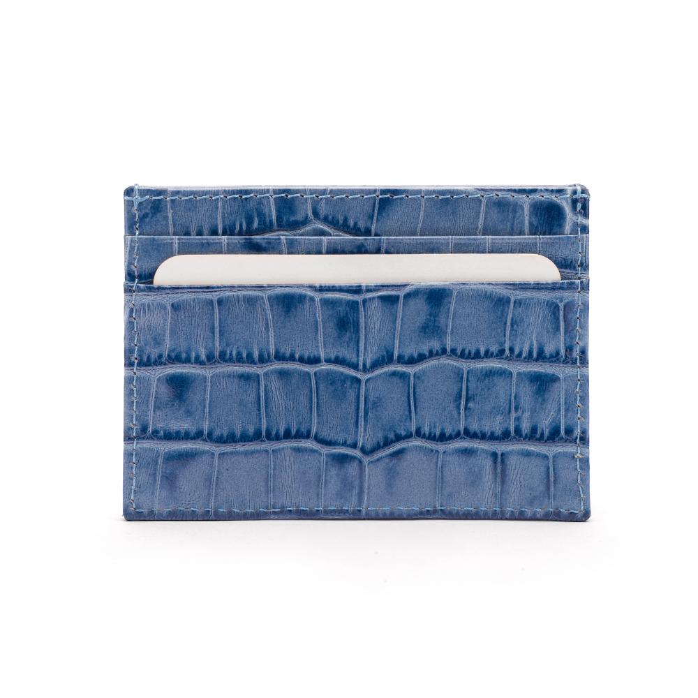 Flat leather credt card case, blue croc, inside