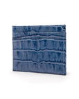 Flat leather credt card case, blue croc, side