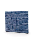 Flat leather credt card case, blue croc, back