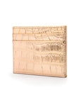 Flat leather credt card case, gold croc, side