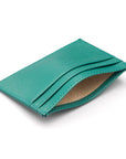 Flat leather credit card wallet 4 CC, teal saffiano, inside