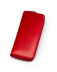 Leather zip around triple pen case, red, front