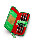 Leather zip around triple pen case, emerald croc, inside