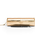 Leather pencil case, gold croc, front