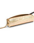 Leather pencil case, gold croc, side