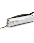 Leather pencil case, silver croc, side