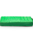 Leather zip around triple pen case, emerald croc, zip