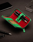 Leather zip around triple pen case, emerald croc, lifetsyle