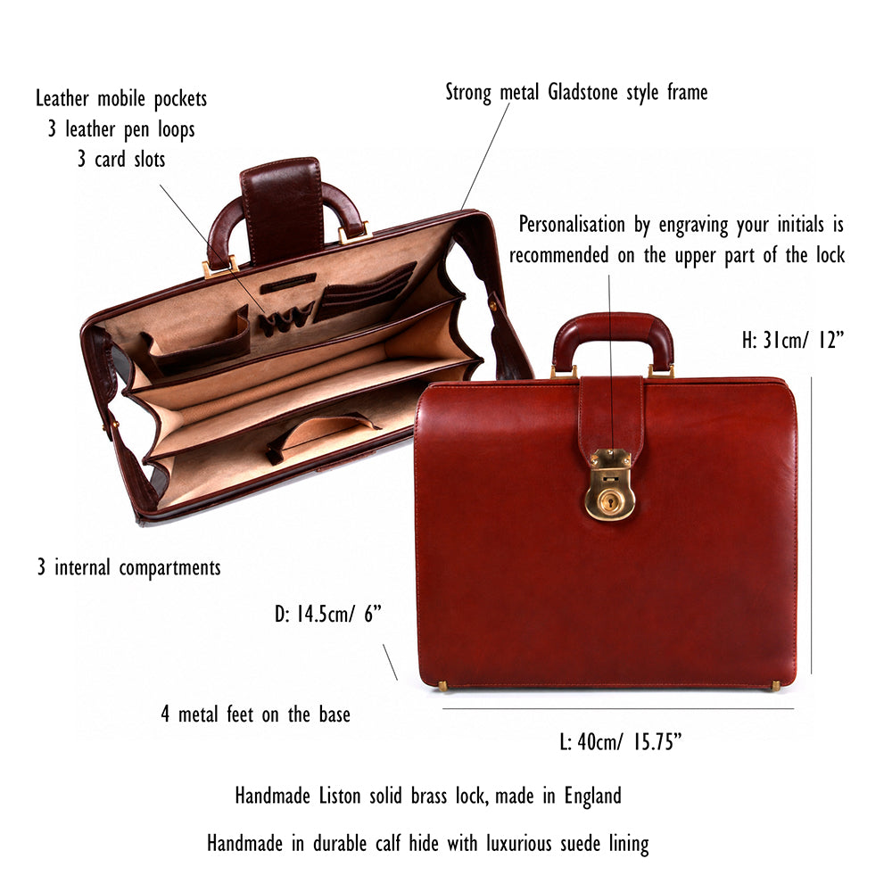 Gladstone doctor's briefcase, features and dimensions