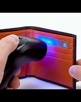 Leather RFID Block Billfold Wallet 8 CC - Brown With Orange
