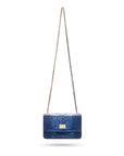 Mini chain bag, blue croc, with chain strap