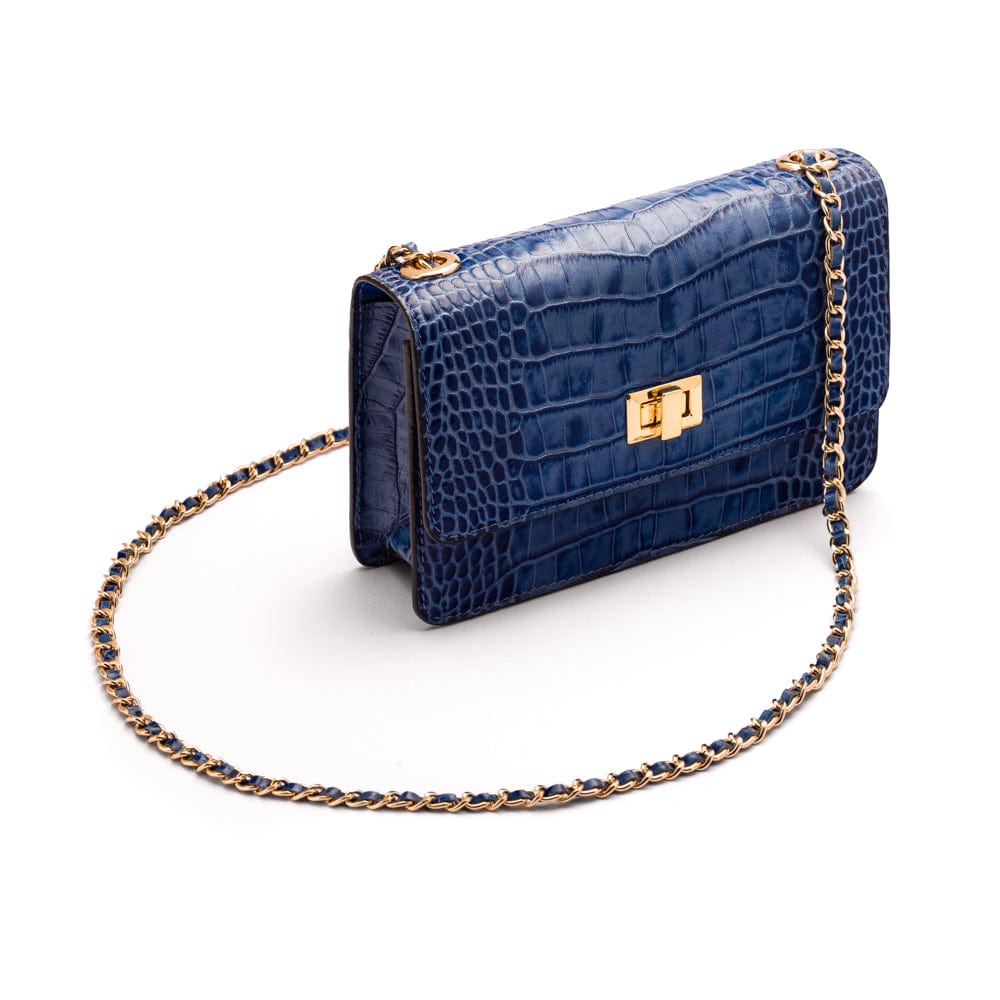 Mini chain bag, blue croc, side