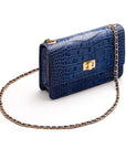 Mini chain bag, blue croc, side