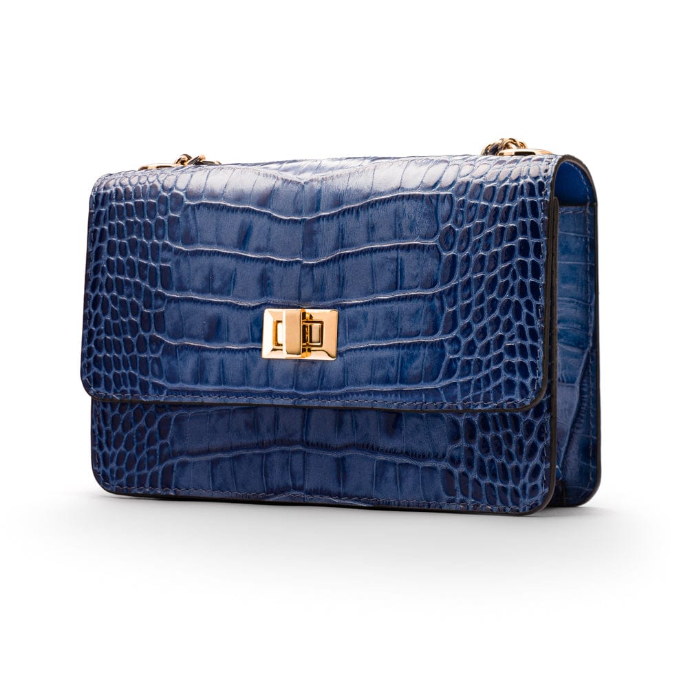 Mini chain bag, blue croc, side