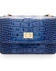 Mini chain bag, blue croc, front view