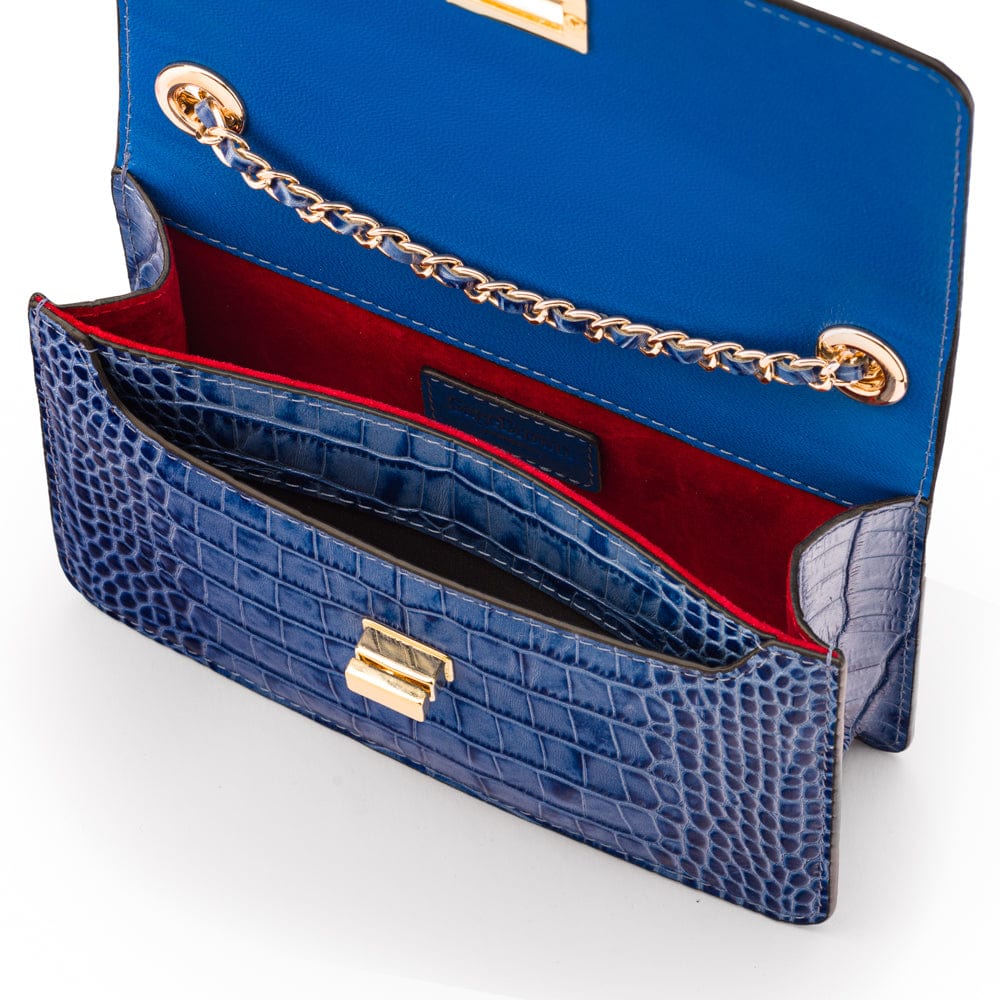 Mini chain bag, blue croc, inside