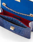 Mini chain bag, blue croc, inside