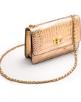 Mini chain bag, gold croc. with chain strap