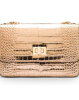 Mini chain bag, gold croc, front view