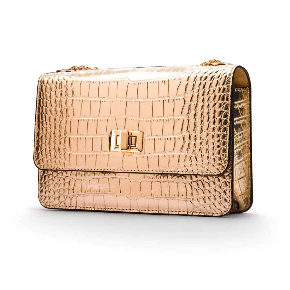 Mini chain bag, gold croc, side