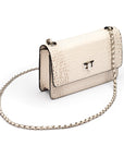 Mini chain bag, ivory burnished croc, side