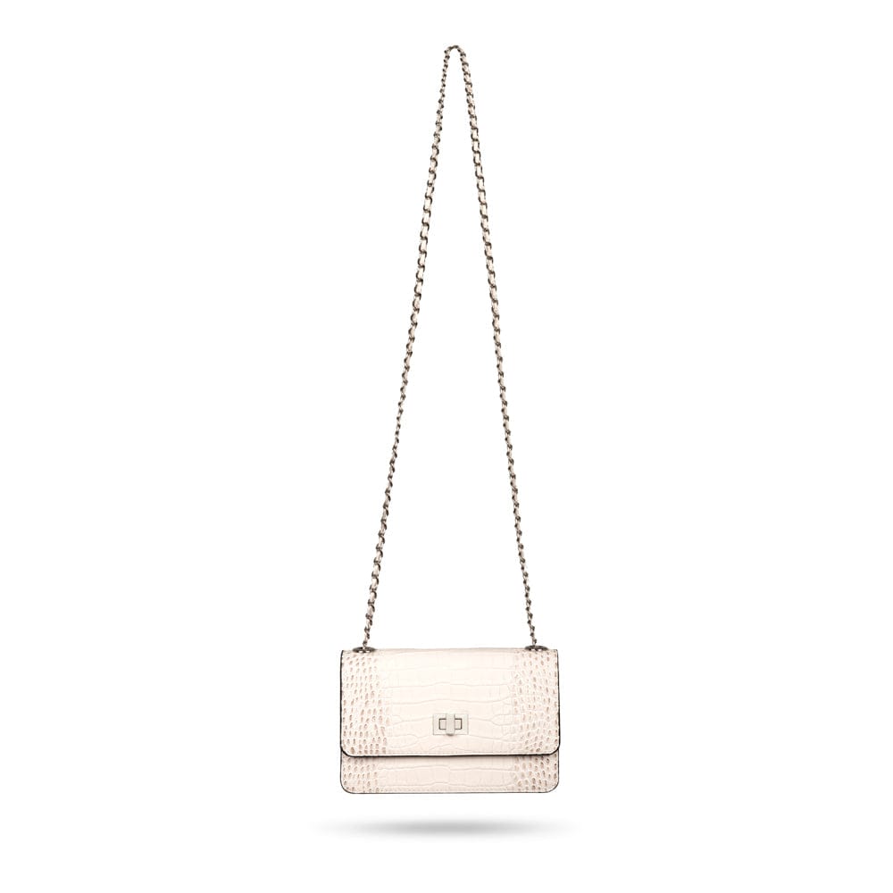 Julia chain bag, ivory burnished croc, with chain strap