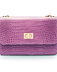 Mini chain bag, lilac croc, front view