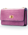 Mini chain bag, lilac croc, side view