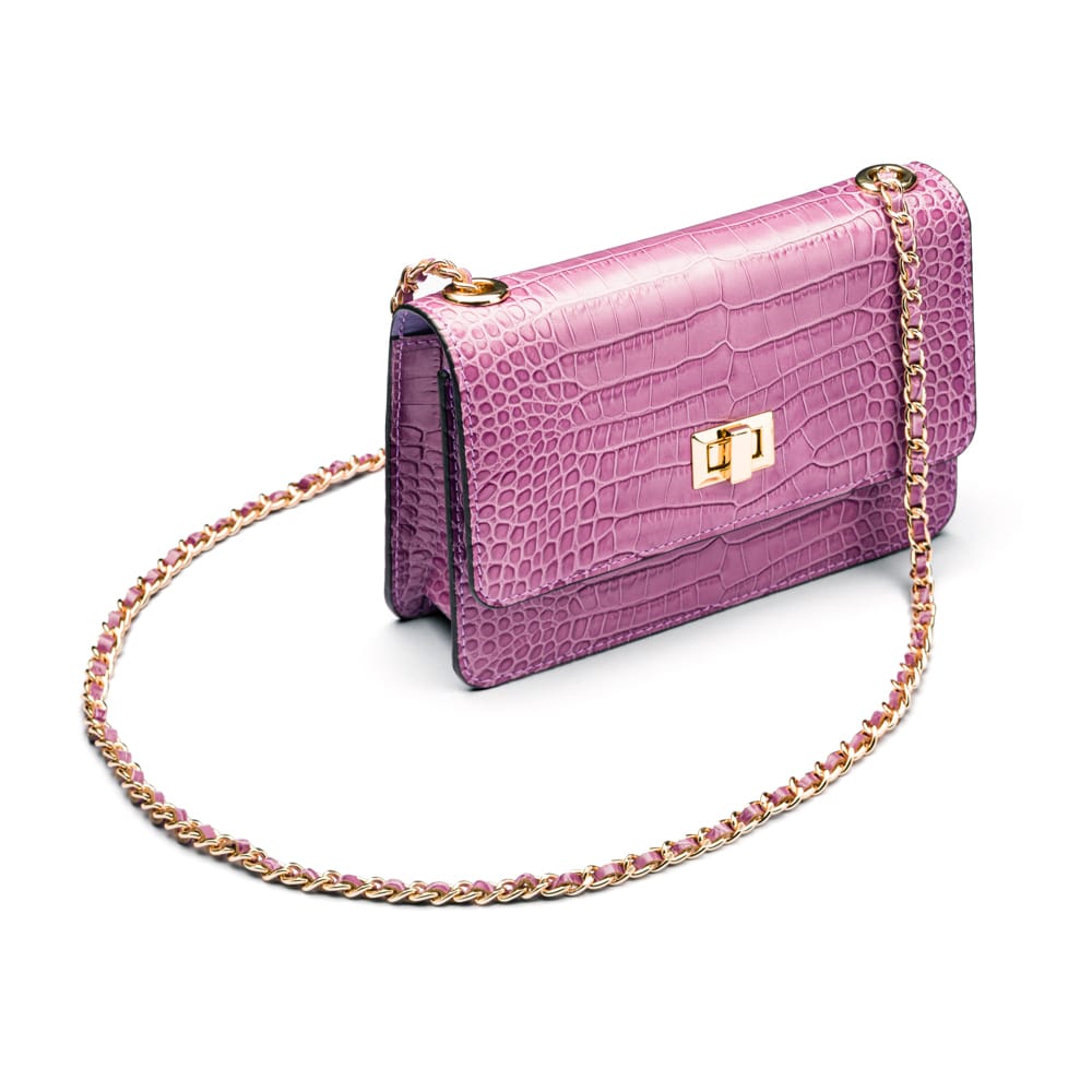 Mini chain bag, lilac croc, side